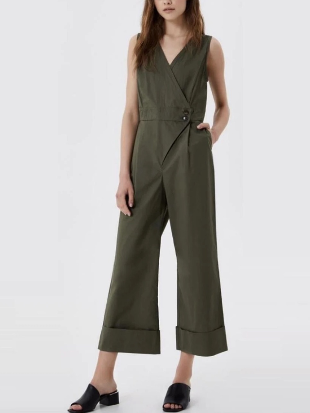 Dynamite Olive Green Sleeveless V-Neck Wide-Leg Jumpsuit